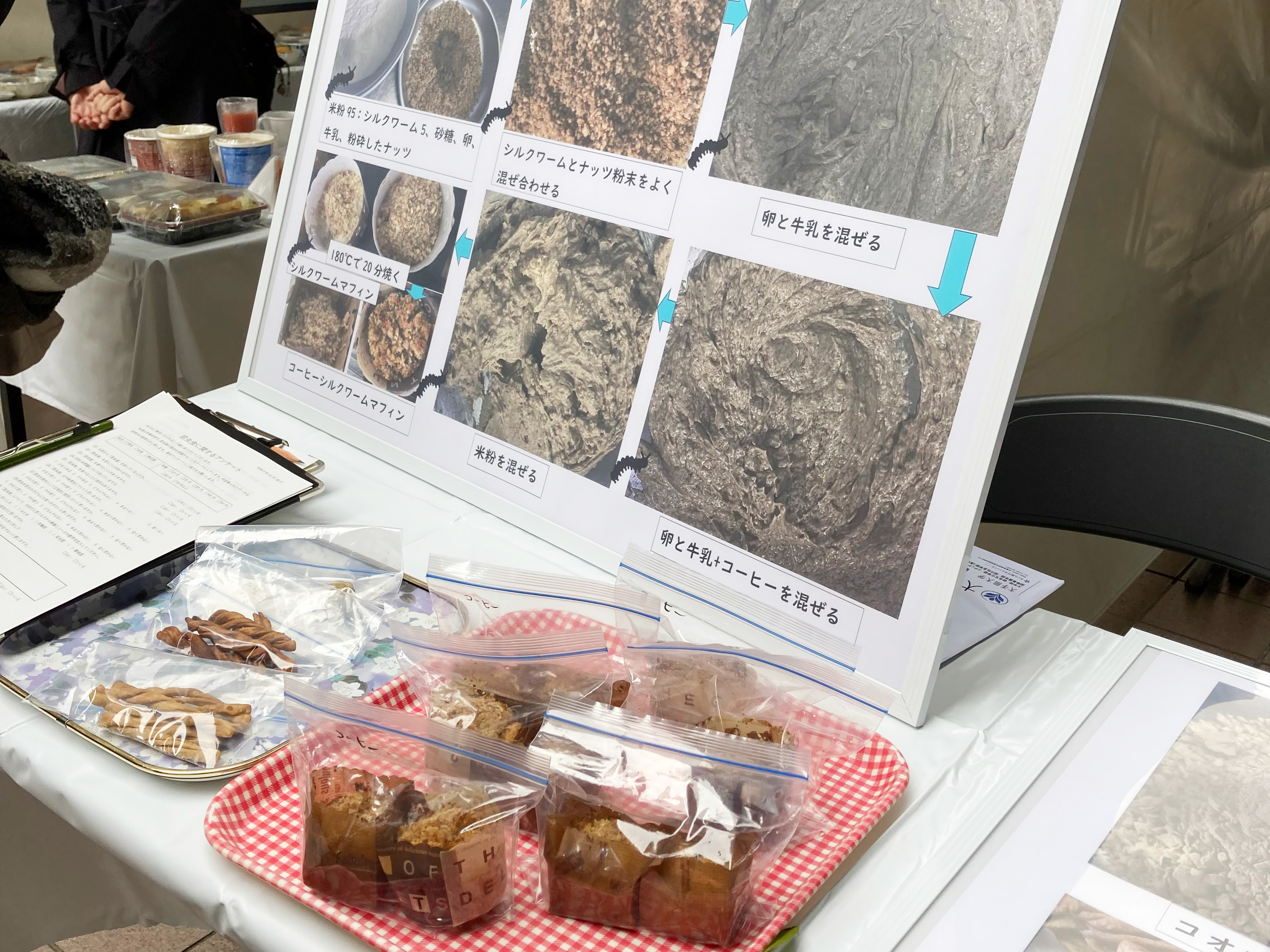 展示用昆虫食と製作過程パネル